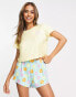 Loungeable retro floral short pyjama set in yellow and green