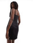 Kaiia satin and lace tie front cami mini dress in black