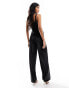 ASOS DESIGN velvet wide leg jumpsuit with cut out in black