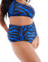 ASOS DESIGN Curve Gloria high waist bikini bottom in blue zebra