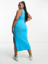 ASOS DESIGN Curve knitted racer midi dress in bright blue