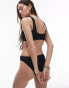 Topshop rib bikini top with asymmetric metal trim in black