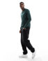 ONLY & SONS knitted zip through long sleeve polo in green