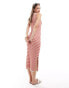 Object knitted tank maxi dress with side splits in red and stone stripe