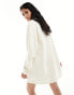 ASOS DESIGN supersoft volume sleeve roll neck mini jumper dress in ivory