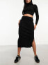 Pieces knitted midi skirt in black