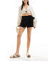 Stradivarius linen look wrap mini skort in black