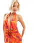 Annorlunda plunge corsage detail maxi dress in orange