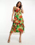 Hope & Ivy frill sleeve midaxi dress in green and red floral