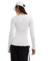 Vila long sleeve lettuce edge top in snow white