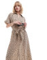 Monki midaxi belted shirt dress in light brown ditsy print