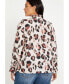 Plus Size Printed Button Down Shirt With Ruffle Neck