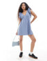 Miss Selfridge Petite smock mini dress with broderie sleeves in blue