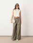 ASOS EDITION drawstring wide leg trouser with cargo pocket in khaki