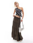 Bershka tiered maxi skirt in chocolate