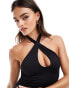 Bershka halterneck bodycon maxi dress in black