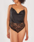 Women's 1 Piece Lace and Satin Cowl Neck Lingerie Bodysuit