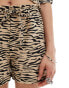 Noisy may high waisted ripple short co-ord in beige zebra