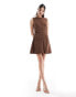 ASOS DESIGN cut out ring detail in waist mini dress in chocolate