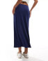 Monki super soft jersey midi skirt with elastic fold in navy