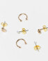 Pieces 3 pack faux pearl earrings with studs and ear cuff in gold