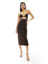 ASOS DESIGN midi dress with under bust cut out and strappy back in chocolate