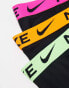 Nike Dri-Fit Essential Microfibre trunks 3 pack in black with orange/volt/pink waistband