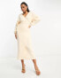 Pretty Lavish oversized wrap knit midi dress in cream