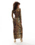 Flounce London ruched midaxi dress with drape detail in leopard print