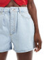 ASOS DESIGN denim pleated shorts in light blue