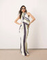 ASOS EDITION high cowl neck maxi dress with open back in scarf stripe print