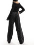 Monki drawstring straight leg trousers in black pinstripe