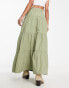 Miss Selfridge poplin tiered maxi skirt in khaki