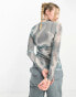 Weekday Blur long sleeve mesh top in mono abstract mesh print