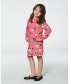 Big Girls Long Sleeve Fleece Dress With Pocket Magenta Printed Pug