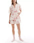 Loungeable retro print cotton oversized shirt and short set in ivory