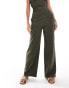 Mango drawstring relaxed co-ord trousers in dark khaki