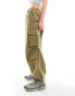 River Island straight leg parachute pant in dark khaki