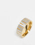 ASOS DESIGN waterproof stainless steel band ring with texture in silver and gold tone