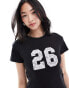 ASOS DESIGN baby tee with 26 number lace graphic in black