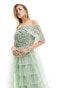 Beauut Bridesmaid embellished off shoulder tiered maxi dress in sage green