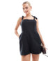 Nobody's Child Petite Meg linen mix playsuit with tie shoulders in black