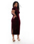 ASOS DESIGN Curve dramatic neckline velvet midi dress in burgundy