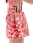 COLLUSION poplin short co ord with tie side in red gingham