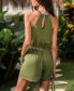 Women's Olive High Neck Sleeveless Wide Leg Romper