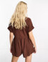 Miss Selfridge double cloth button through shirt playsuit in brown