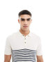 Jack & Jones knitted polo in white and navy stripes