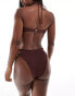 South Beach frilly crinkle upside down triangle bikini top in brown