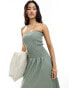 4th & Reckless shirred bandeau dropped waist maxi dress in sage