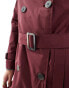 Brave Soul belted coated mac in burgundy